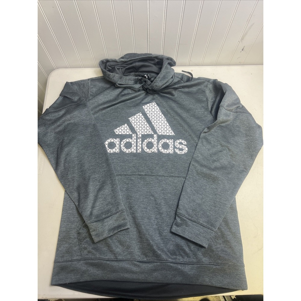 Adidas Climawarm Mens XL Grey & White Long Sleeve Pull Over Hoodie Sweatshirt